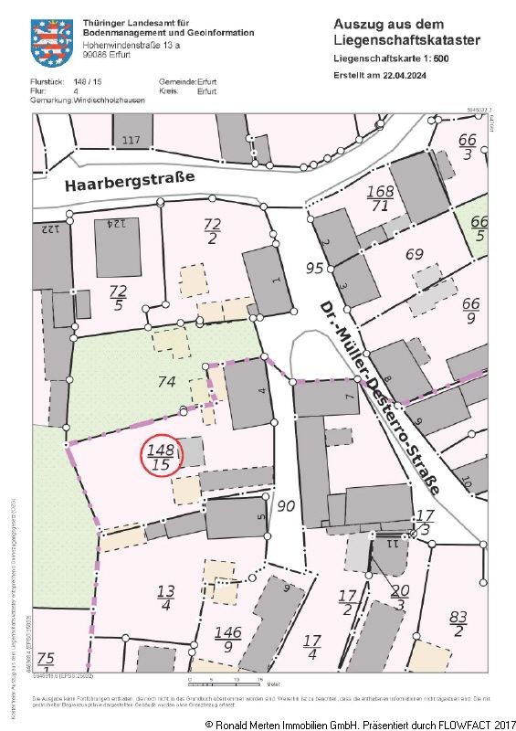 Immobilienmakler Erfurt: Flurkarte mit Kennzeichnung Kaufgegenstand